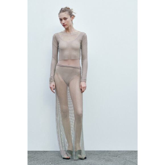 ZARA Shimmer Mesh Glittery Maxi Skirt - S - Picture 1 of 5